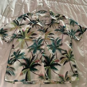 White tropical button-down shirt, size M